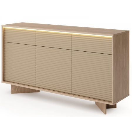 Ryflowana komoda 150 cm z szufladami + LED SIMO